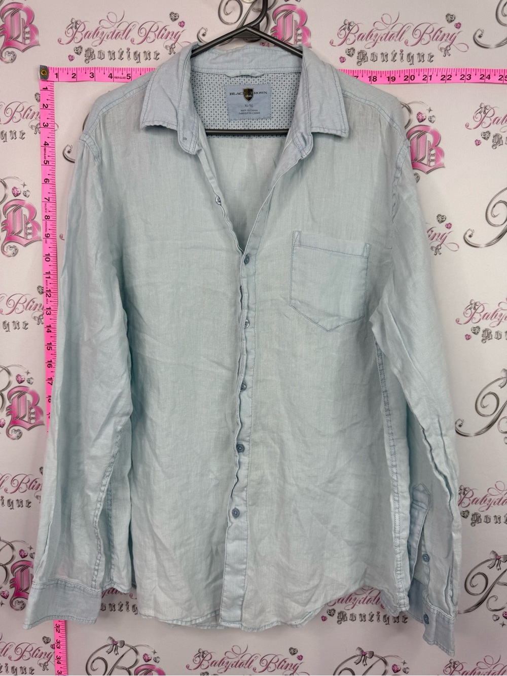 Black Brown 1826 linen Pale Blue Long-Sleeve Button-Down Shirt